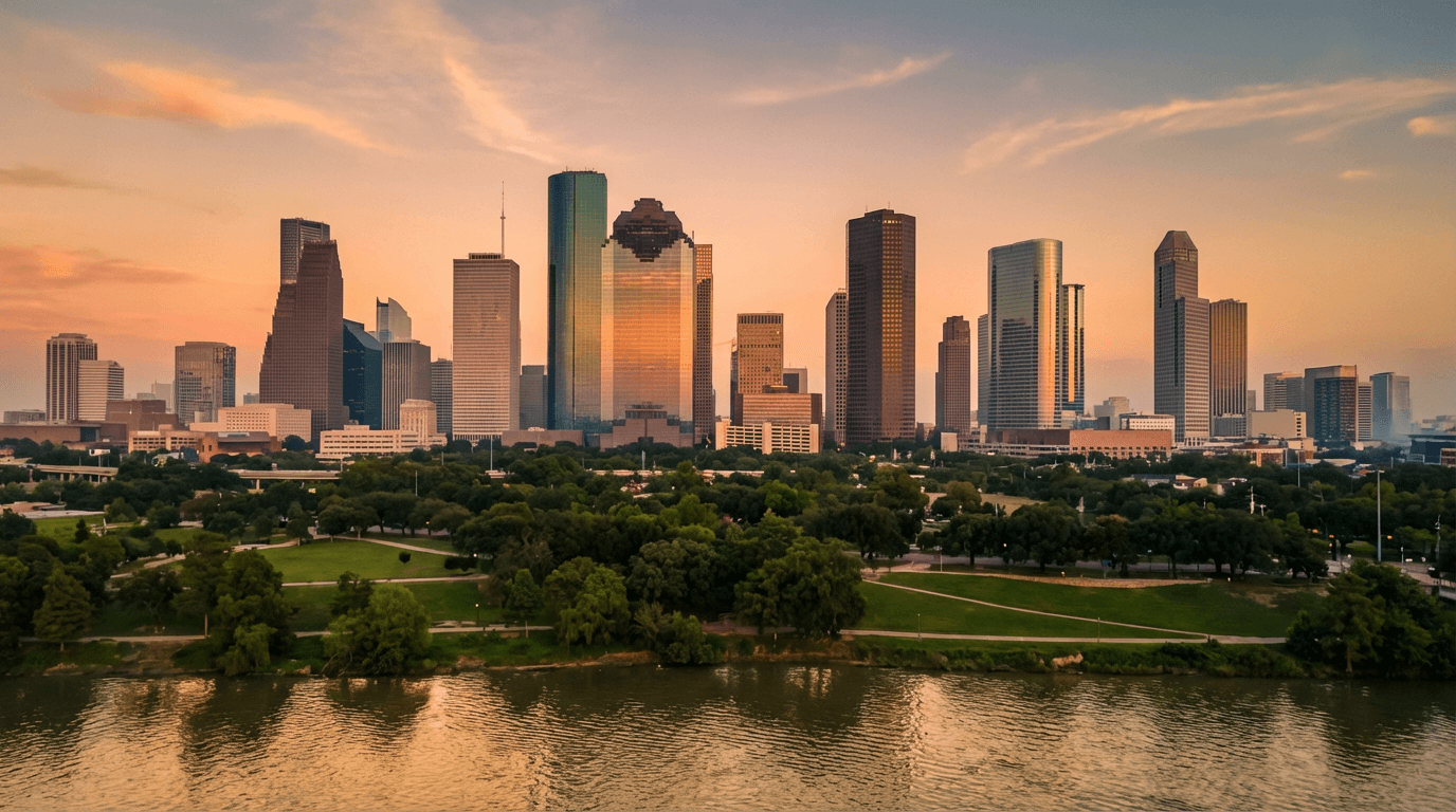 Downtown Houston skyline at dusk