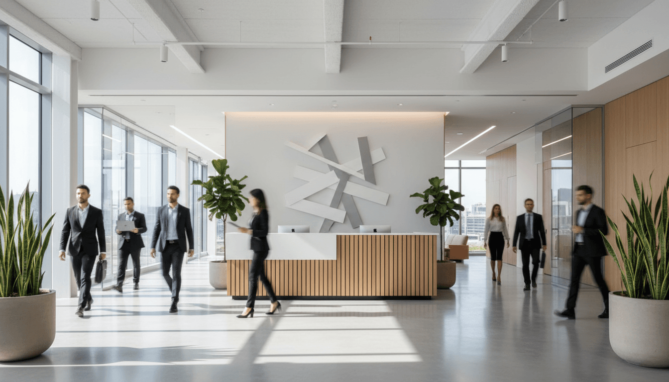 Modern glass office building exterior in downtown Houston